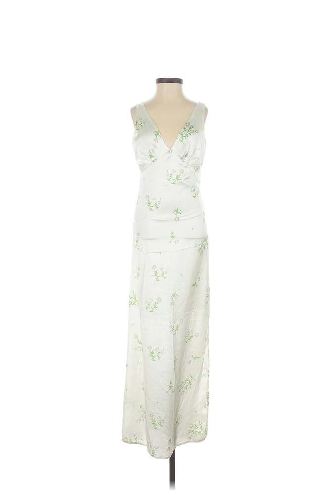Lea & Viola cream v-neck floral midi-maxi dress
